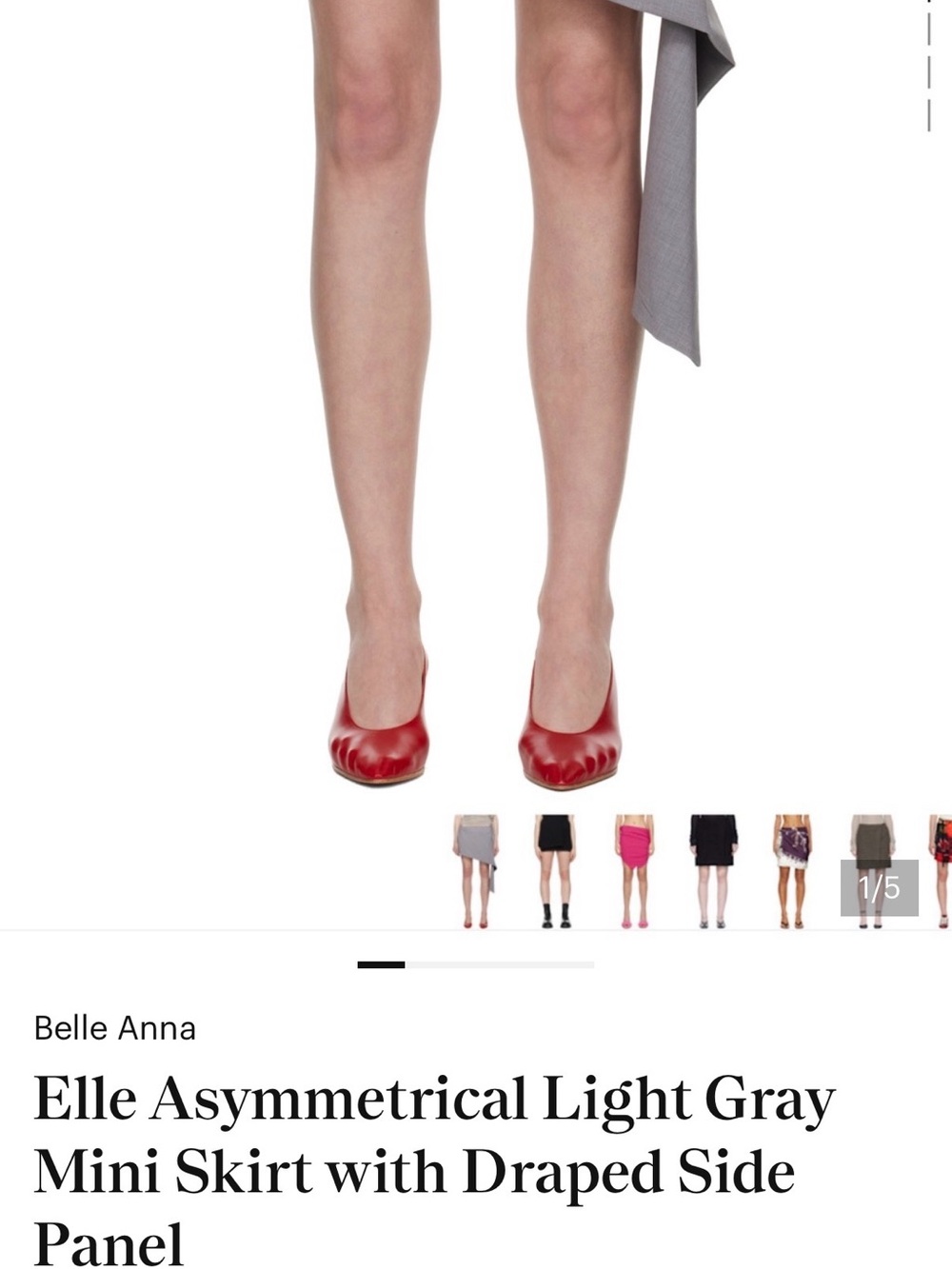 Elle Asymmetrical Light Gray Mini Skirt with Draped Side Panel